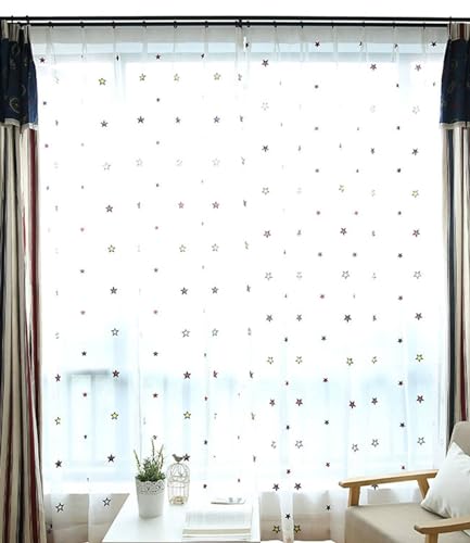 Mesnt Vorhänge Durchsichtig Weiss, Fenster-Voile-Vorhänge mit Sternen-Stickmuster für Schlafzimmer und Wohnzimmer, Weiß, 107 x 147 cm von Mesnt