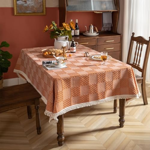 Tischdecke Abwaschbar, Polyester Einfarbiges Karomuster Tischtuch für Esszimmer, Garten, Party, Hochzeiten oder Haushalt, Orange, 60 x 60 cm von Mesnt