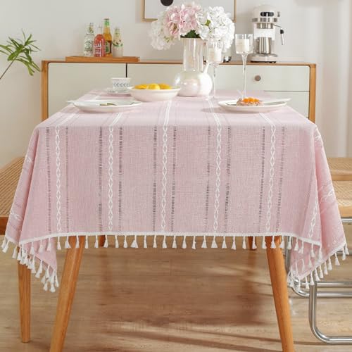 Tischdecke Abwaschbar, Polyester Gedreht gewebt, strukturiert mit Quaste Tischtuch für Esszimmer, Garten, Party, Hochzeiten oder Haushalt, Rosa, 140 x 140 cm Tischdecke Abwaschbar, Polyester Gedreht gewebt, strukturiert mit Quaste Tischtuch für Esszimmer, Garten, Party, Hochzeiten oder Haushalt, Rosa, 140 x 140 cm von Mesnt