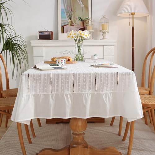 Tischdecke Elegant Schick, Baumwolle Ausgehöhlte Rüschen Tischtuch für Küche, Picknick, Tischdekoration, Weiß, Stil 2, 150 x 260 cm von Mesnt