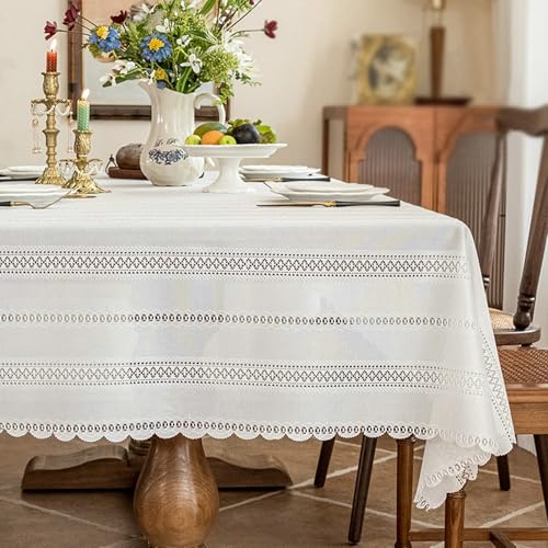 Tischdecke Esstisch Abwaschbar, Weiß Tischdecke aus hohler Spitze für Party-Picknick-Dinner-Dekor, Stil 2 | 140x180cm von Mesnt