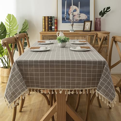 Tischdecke Küche Modern, Baumwolle Kariert Tischtuch für Esszimmer, Garten, Party, Hochzeiten oder Haushalt, Grau, Stil 4, 140 x 250 cm von Mesnt