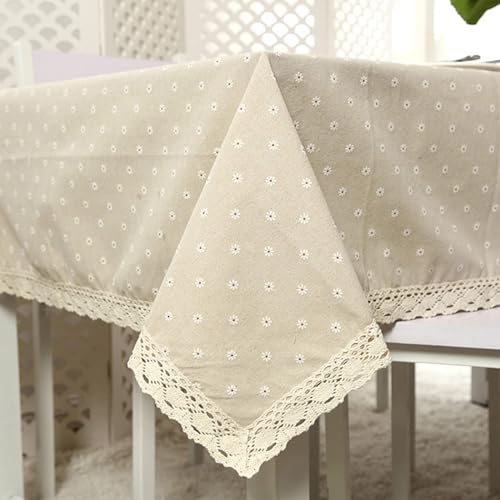 Tischdecke Küche Modern, Baumwolle Polyester Gänseblümchen mit Spitzensaum Tischtuch für Küche, Picknick, Tischdekoration, Beige, 140 x 220 cm Tischdecke Küche Modern, Baumwolle Polyester Gänseblümchen mit Spitzensaum Tischtuch für Küche, Picknick, Tischdekoration, Beige, 140 x 220 cm von Mesnt