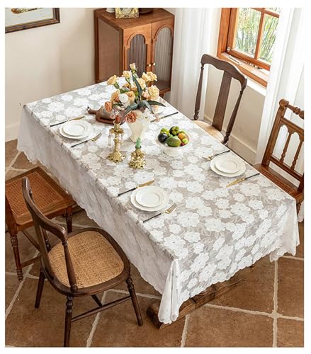 Tischdecke Küche Modern, Weiß Tischdecke aus Hohlspitze für Buffetpartys und Bankette, knitterfrei, Stil 3 | 140x300cm von Mesnt