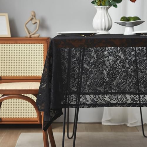 Tischdecke Küchentisch, Schwarz Paisley Spitze Dekorative Tischdecke für Küche Esszimmer Tischplatte | 140x140cm von Mesnt