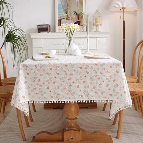 Tischdecke Landhausstil Vintage, Baumwolle Blume Tischtuch für Küche, Picknick, Tischdekoration, Rosa, Stil 1, 120 x 160 cm von Mesnt