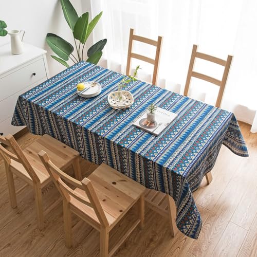 Tischdecke Landhausstil Vintage, Baumwolle Leinen Geometrisches Bauernhausmuster Tischtuch für Küche, Picknick, Tischdekoration, Blau, Blau, 110 x 170 cm von Mesnt