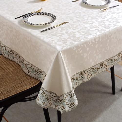 Tischdecke Landhausstil Vintage, Beige Weiß Tischdecke mit Blumenmuster für Küche und Esszimmer, mit gestickten Blumenrändern | 80x120cm von Mesnt