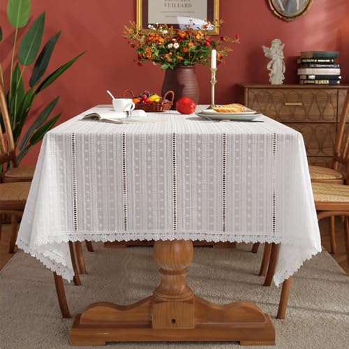 Tischdecke Spitze Vintage, Baumwollspitze Gestickte Blume mit Spitze Tischtuch Fleckenschutz, Weiß, StilA, 100 x 140 cm Tischdecke Spitze Vintage, Baumwollspitze Gestickte Blume mit Spitze Tischtuch Fleckenschutz, Weiß, StilA, 100 x 140 cm von Mesnt