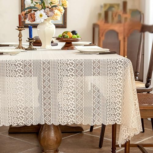 Tischdecke Spitze Vintage, Beige Tischdecke aus Hohlspitze für Veranstaltungen, Hochzeiten, Bankette und Partys, Stil 1 | 140x140cm Tischdecke Spitze Vintage, Beige Tischdecke aus Hohlspitze für Veranstaltungen, Hochzeiten, Bankette und Partys, Stil 1 | 140x140cm von Mesnt