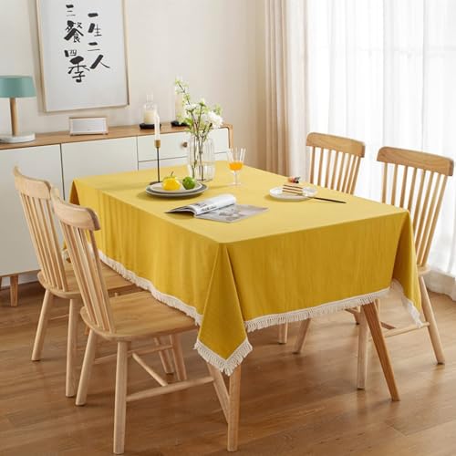 Tischdecke Vintage Landhaus, Baumwolle Einfarbig mit Quaste Tischtuch für Esszimmer, Garten, Party, Hochzeiten oder Haushalt, Gelb-StyleB, 130 x 180 cm Tischdecke Vintage Landhaus, Baumwolle Einfarbig mit Quaste Tischtuch für Esszimmer, Garten, Party, Hochzeiten oder Haushalt, Gelb-StyleB, 130 x 180 cm von Mesnt