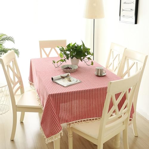 Tischdeko Elegant, Baumwolle Leinen Vertikaler Nadelstreifen Tischtuch für Küche, Picknick, Tischdekoration, Lachs, 120 x 160 cm von Mesnt