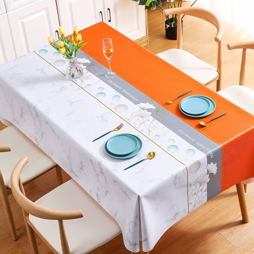 Tischdeko Elegant, Grau Orange Marmor und Ginkgo Biloba Patchwork-Muster staubgeschützt schrumpffreie Tischabdeckung für Küche Essen Picknick Tischdekoration | 120x170cm von Mesnt