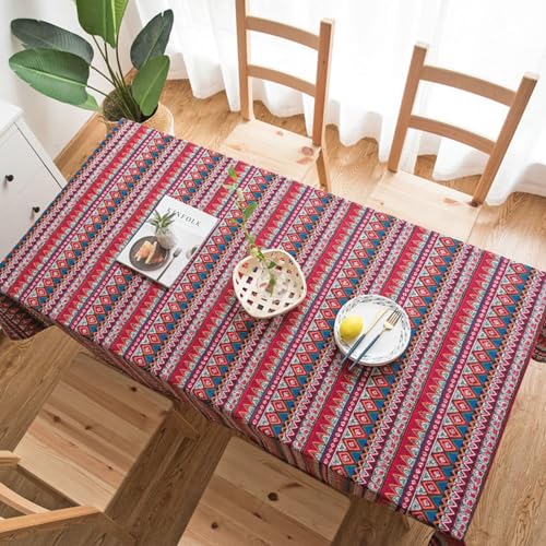 Tischdekoration Wohnzimmer, Baumwolle Leinen Geometrisches Bauernhausmuster Tischtuch für Esszimmer, Garten, Party, Hochzeiten oder Haushalt, Rot, Rot, 110 x 170 cm Tischdekoration Wohnzimmer, Baumwolle Leinen Geometrisches Bauernhausmuster Tischtuch für Esszimmer, Garten, Party, Hochzeiten oder Haushalt, Rot, Rot, 110 x 170 cm von Mesnt