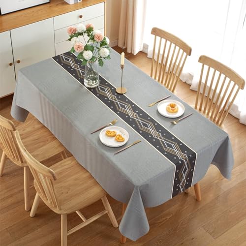 Tischwäsche Modern, PVC Flickwerkfarbe mit Rautenmuster Tischtuch Fleckenschutz, Grau, Stil 2, 137 x 200 cm von Mesnt