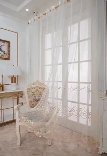 Voile Vorhang mit Ösen, Voile-Vorhänge mit Wellenmuster für das Wohnzimmer, Beige, 102 x 244 cm Voile Vorhang mit Ösen, Voile-Vorhänge mit Wellenmuster für das Wohnzimmer, Beige, 102 x 244 cm von Mesnt