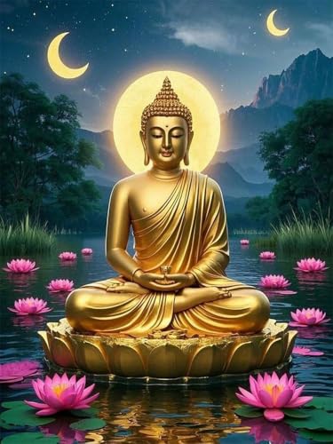 Mesribandy Kreuzstich Stickpackung 11CT Vorgedruckt Kreuzstich Set Buddha-Statue, Mond DIY Starter Stickbild Handwer Geschenk Heimdekoration 40x50 cm Mesribandy Kreuzstich Stickpackung 11CT Vorgedruckt Kreuzstich Set Buddha-Statue, Mond DIY Starter Stickbild Handwer Geschenk Heimdekoration 40x50 cm von Mesribandy