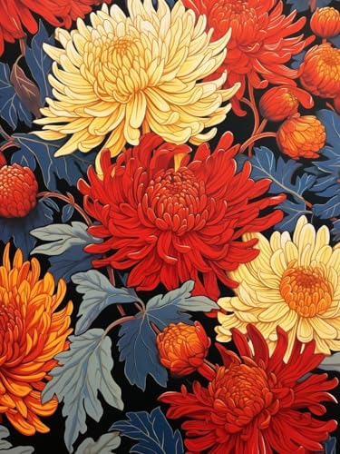 Mesribandy Kreuzstich Stickpackung 11CT Vorgedruckt Kreuzstich Set Farbige Chrysanthemen DIY Starter Stickbild Handwer Geschenk Heimdekoration 40x50 cm von Mesribandy