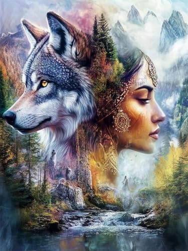 Mesribandy Kreuzstich Stickpackung 11CT Vorgedruckt Kreuzstich Set Wolfsfrau-Landschaft DIY Starter Stickbild Handwer Geschenk Heimdekoration 50x70 cm Mesribandy Kreuzstich Stickpackung 11CT Vorgedruckt Kreuzstich Set Wolfsfrau-Landschaft DIY Starter Stickbild Handwer Geschenk Heimdekoration 50x70 cm von Mesribandy