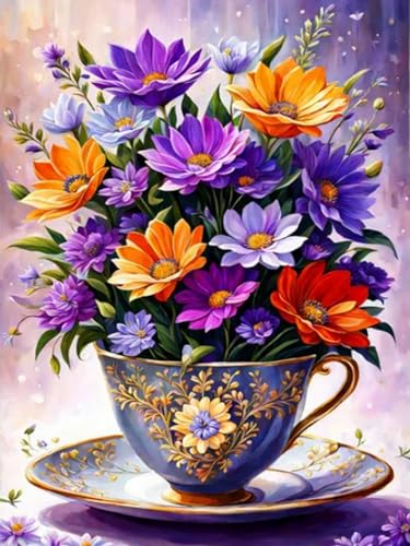 Mesribandy Kreuzstich Stickpackung bunte Blumen 11CT Vorgedruckt Kreuzstich Set DIY Starter Stickbild Handwer Geschenk Heimdekoration 50x70 cm von Mesribandy
