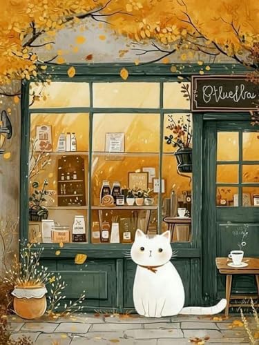 Mesribandy Vorgedruckt Kreuzstich Stickpackungen 11CT Sticken Set Erwachsene Kreuzstich Café-Katze Stickbilder für Anfänger Home Decor 40x50 cm von Mesribandy