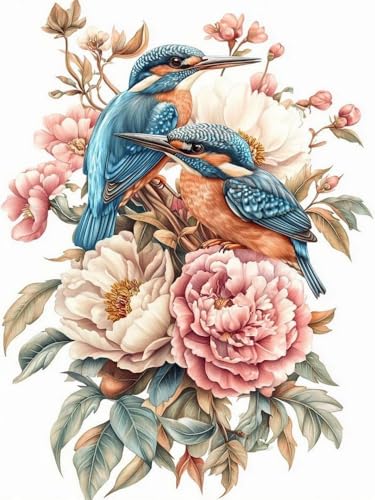 Mesribandy Vorgedruckt Kreuzstich Stickpackungen 11CT Sticken Set Erwachsene Kreuzstich Pfingstrose und Vogel Stickbilder für Anfänger Home Decor 40x50 cm von Mesribandy