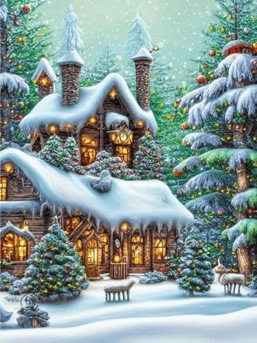 Mesribandy Vorgedruckt Kreuzstich Stickpackungen 11CT Sticken Set Erwachsene Kreuzstich Schneehaus Stickbilder für Anfänger Home Decor 40x50 cm von Mesribandy