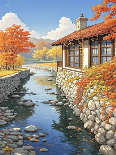 Mesribandy Vorgedruckt Kreuzstich Stickpackungen 11CT Sticken Set Erwachsene Kreuzstich Steinhaus Stickbilder für Anfänger Home Decor 50x70 cm von Mesribandy