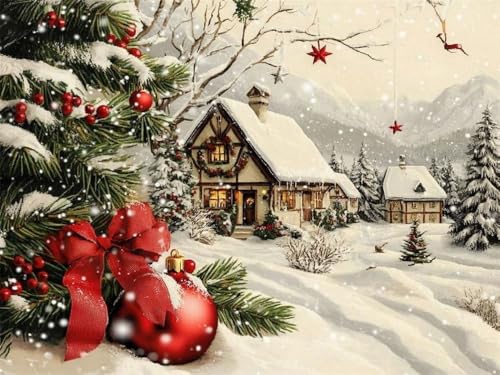 Mesribandy Vorgedruckt Kreuzstich Stickpackungen 11CT Sticken Set Erwachsene Kreuzstich Weihnachtsschneelandschaft Stickbilder für Anfänger Home Decor 40x50 cm von Mesribandy