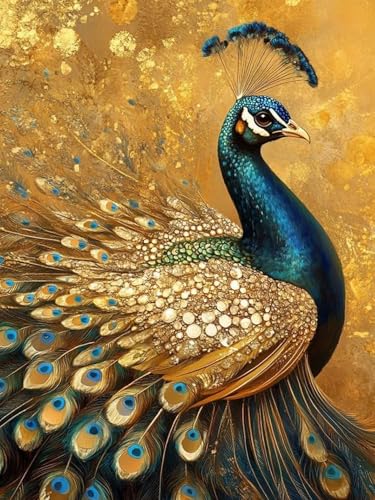 Mesribandy Vorgedruckt Kreuzstich Stickpackungen Goldener Pfau 11CT Sticken Set Erwachsene Kreuzstich, Stickbilder für Anfänger Home Decor 50x70 cm von Mesribandy