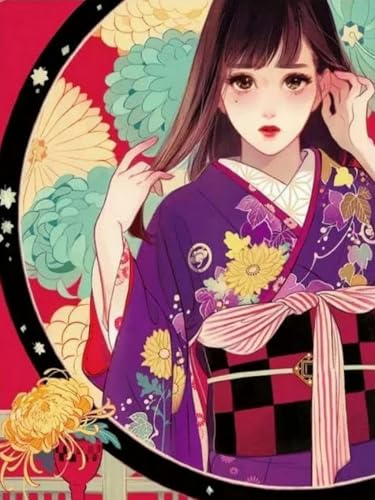 Mesribandy Vorgedruckt Kreuzstich Stickpackungen Schönes Kimono-Mädchen 11CT Sticken Set Erwachsene Kreuzstich, Stickbilder für Anfänger Home Decor 50x70 cm von Mesribandy