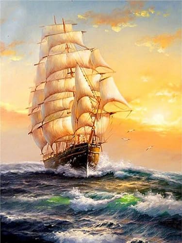 Mesribandy Vorgedruckt Kreuzstich Stickpackungen Segelschiff 11CT Sticken Set Erwachsene Kreuzstich, Stickbilder für Anfänger Home Decor 50x70 cm von Mesribandy