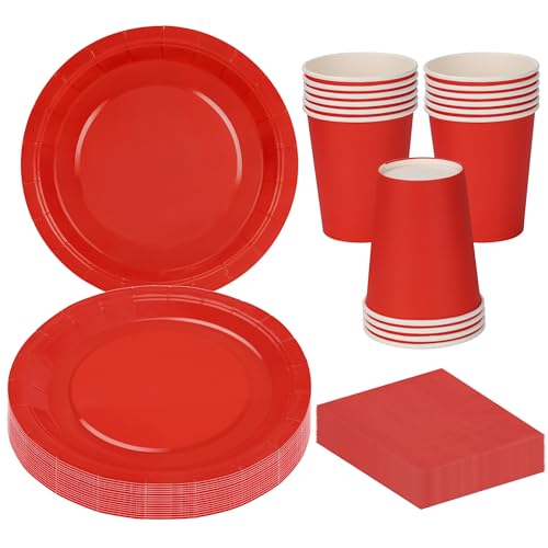 MestectPET 56 Stück Rot Partygeschirr Set, Pappteller Becher Servietten für 16 Gäste, Geschirr Set für Geburtstage Hochzeiten Babypartys Partys und Feiertage Tischdekorationen MestectPET 56 Stück Rot Partygeschirr Set, Pappteller Becher Servietten für 16 Gäste, Geschirr Set für Geburtstage Hochzeiten Babypartys Partys und Feiertage Tischdekorationen von MestectPET
