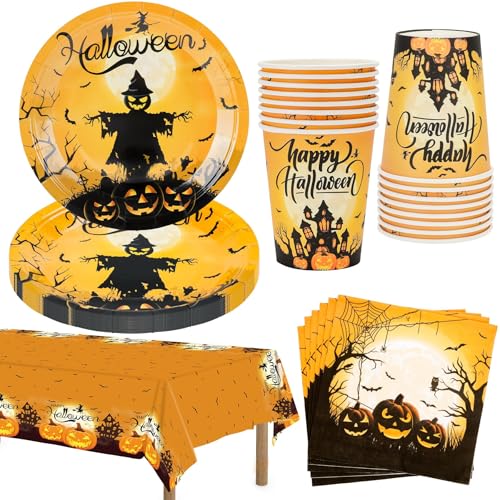 MestectPET 57 Stück Halloween Partygeschirr Set, Pappteller Becher Servietten Tischdecke für 16 Gäste, Party Geschirr Set für Halloween Bar Zuhause Partyzubehör Tischdekoration MestectPET 57 Stück Halloween Partygeschirr Set, Pappteller Becher Servietten Tischdecke für 16 Gäste, Party Geschirr Set für Halloween Bar Zuhause Partyzubehör Tischdekoration von MestectPET