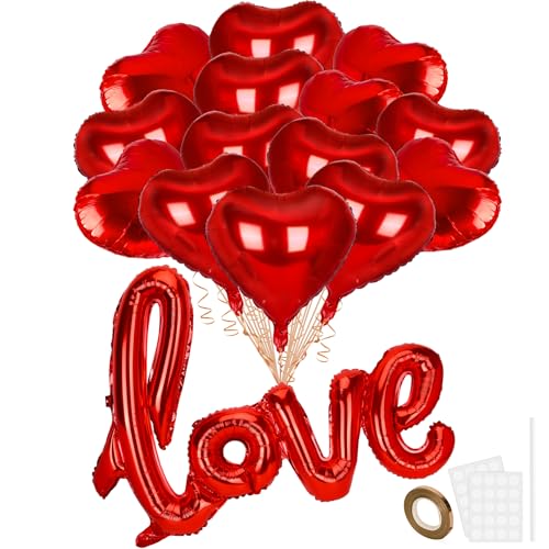Rote Herzballons, 22 Stück 18 Zoll Herzförmige Folienballons und 1 Stück 43 Zoll Love Folienballon, Heliumballon Dekorationsset für Valentinstag Jahrestag Party Verlobung Hochzeit Brautparty Rote Herzballons, 22 Stück 18 Zoll Herzförmige Folienballons und 1 Stück 43 Zoll Love Folienballon, Heliumballon Dekorationsset für Valentinstag Jahrestag Party Verlobung Hochzeit Brautparty von MestectPET