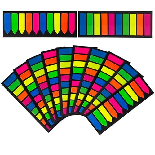 Mesybveo 12 Sets 2400 Stück Marcapagin-Aufkleber, Haftnotizen Indizes, selbstklebende Markierungen, transparent, Seite mit Kopf zum Lesen von Notizen, Sortieren von Dokumenten (10 Farben) von Mesybveo