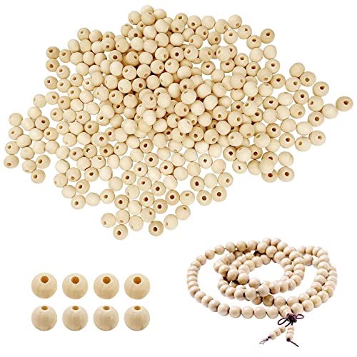 Mesybveo 400 Stück 10 mm Natürliche Runde Holzperlen, Perlen aus Lotusholz, Natürliche runde Holzperlen, Einfach zu fädelnde Schmuckarmbänder, Bastelarbeiten, dekorative Accessoires von Mesybveo