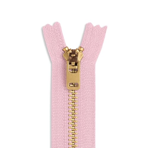 22,9 cm Messing-Jeans-Reißverschluss – Rosa #5 geschlossenes Ende Messingzähne Reißverschluss mit Flat-Lock-Schieber und Polyesterband zum Nähen 22,9 cm Messing-Jeans-Reißverschluss – Rosa #5 geschlossenes Ende Messingzähne Reißverschluss mit Flat-Lock-Schieber und Polyesterband zum Nähen von Metalandbrassco
