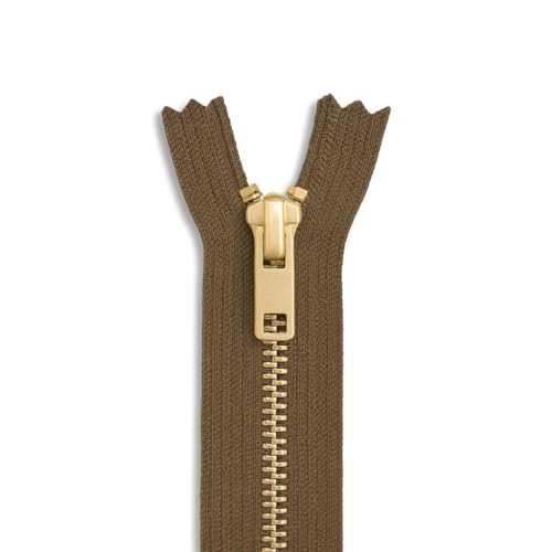 Jean-Reißverschluss aus Messing, 15,2 cm, Mittelbraun Nr. 5, Hosenreißverschluss mit goldenen Zähnen und starkem Polyesterband zum Schneidern Jean-Reißverschluss aus Messing, 15,2 cm, Mittelbraun Nr. 5, Hosenreißverschluss mit goldenen Zähnen und starkem Polyesterband zum Schneidern von Metalandbrassco