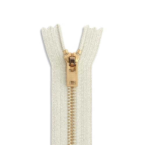 Jean-Reißverschluss aus Messing, 22,9 cm, Naturfarben, Nr. 5, goldfarben, mit Polyesterband und Flat-Lock-Schieber für Jeans und Hosen Jean-Reißverschluss aus Messing, 22,9 cm, Naturfarben, Nr. 5, goldfarben, mit Polyesterband und Flat-Lock-Schieber für Jeans und Hosen von Metalandbrassco