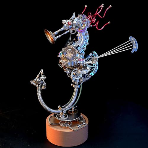 Metalkitor 3D Metallpuzzle - Steampunk Seepferdchen Modellbausatz mit Spieluhr-Basis, DIY Mechanische Montage für Sammler & Dekor (1000+ Teile) von Metalkitor