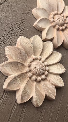 10 x Holzschnitzerei-Blumen-Applikationen, runde Schnitzerei-Aufkleber, Onlays für Zuhause, Truhen, Schrank, Kommode, Bett, Wand, Kirche, Kleiderschrank, Möbeldekoration (Durchmesser 5 cm) von Metany