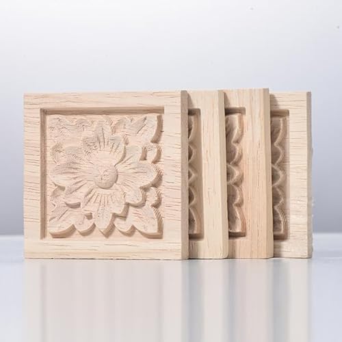 Dekorative Holzblumen-Applikationen, 6 x 6 cm, unlackiert, Massivholz, quadratisch, Schnitzerei-Aufkleber für Möbel, Schrank, Dekoration, 4 Stück Dekorative Holzblumen-Applikationen, 6 x 6 cm, unlackiert, Massivholz, quadratisch, Schnitzerei-Aufkleber für Möbel, Schrank, Dekoration, 4 Stück von Metany