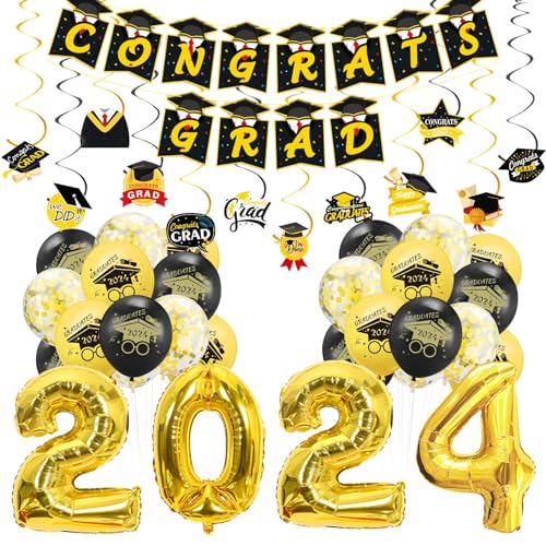 Metaparty 2024 Abschluss-Party-Dekorationen, Abschluss-Motto-Party-Dekorationen, Glückwunsch-Banner, Dekoration, Abschlussballon-Banner, Kuchendekoration (A) von Metaparty