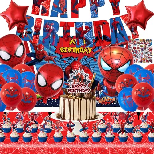 Metaparty 91 Pcs Geburtstagsdeko Partygeschirr Deko Geburtstag Luftballons Kinder mit Kulissen, Tischtüchern, Luftballons, Bannern, Beschilderung, Aufkleber von Metaparty