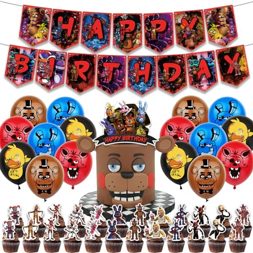 Metaparty Partygeschirr mit Aufschrift "Five Nights at Freddy's", Party-Dekoration, Cartoon-Bär, Geburtstagsparty-Zubehör, Dekorationen, Geburtstagsparty-Tellerballon (A) von Metaparty