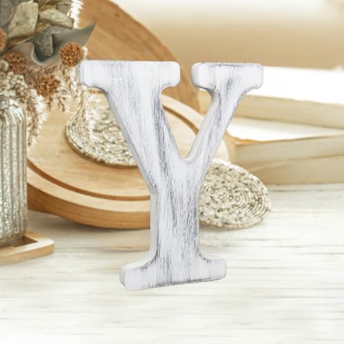 MeteoraPrime 20 cm Holzbuchstaben Vintage aus Holz, weiß, unlackiert, für die Wanddekoration, Buchstaben, stehend, Scheiben, Dekoration, für Handwerk, Zuhause, Party, Projekte (Y) von MeteoraPrime