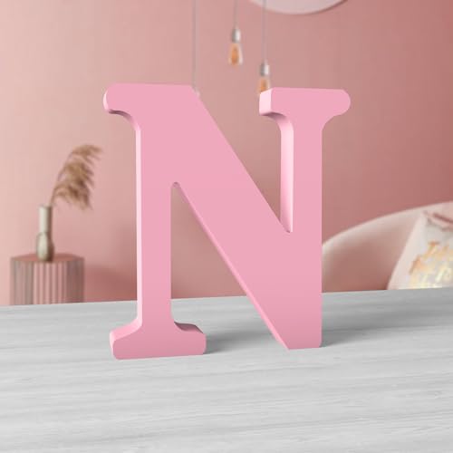 MeteoraPrime Holzbuchstaben, Rosa, 15 cm, unfertig, für Wanddekoration, dekorative Buchstaben, stehend, rosa Buchstaben, in Blöcken, für Wanddekoration für Projekte (N) von MeteoraPrime