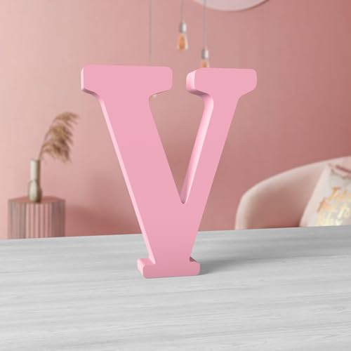 MeteoraPrime Holzbuchstaben, Rosa, 15 cm, unfertig, für Wanddekoration, dekorative Buchstaben, stehend, rosa Buchstaben, in Blöcken, zur Wanddekoration für Projekte (V) von MeteoraPrime
