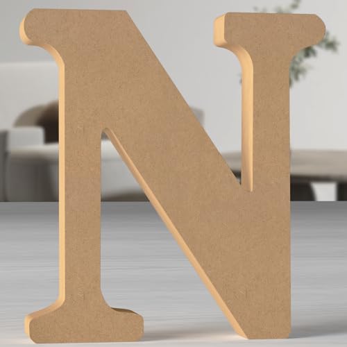 MeteoraPrime Holzbuchstaben in Originalfarbe, 30 cm, unlackiert, für Wanddekoration, dekorative Buchstaben, stehend, originelle Buchstaben aus Blöcken für Wanddekoration (N) von MeteoraPrime